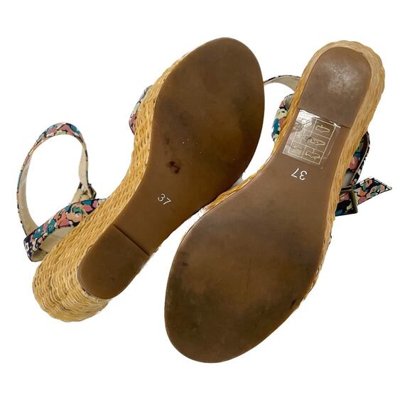 Vintage Marc Jacobs floral canvas & rattan wedge espadrilles sandals size 37 US7 - Picture 5 of 13